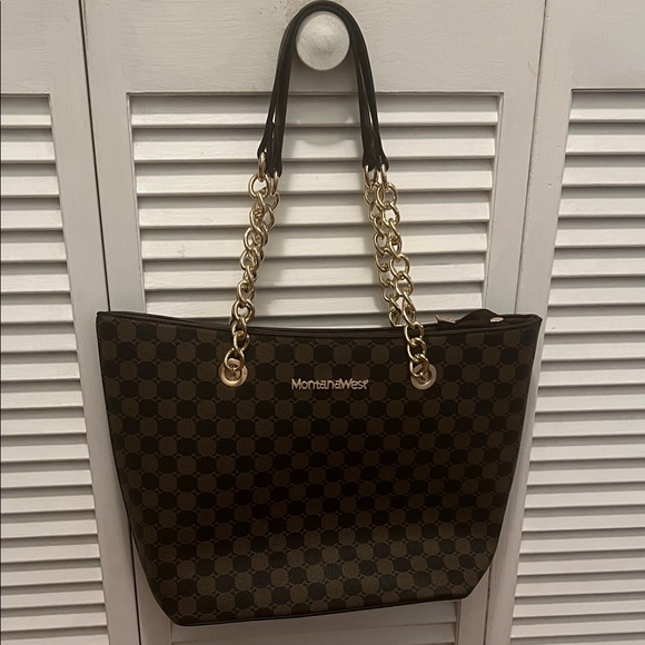 Montana West Handbags - # 0491- Montana West Black and Brown Checkered Tote